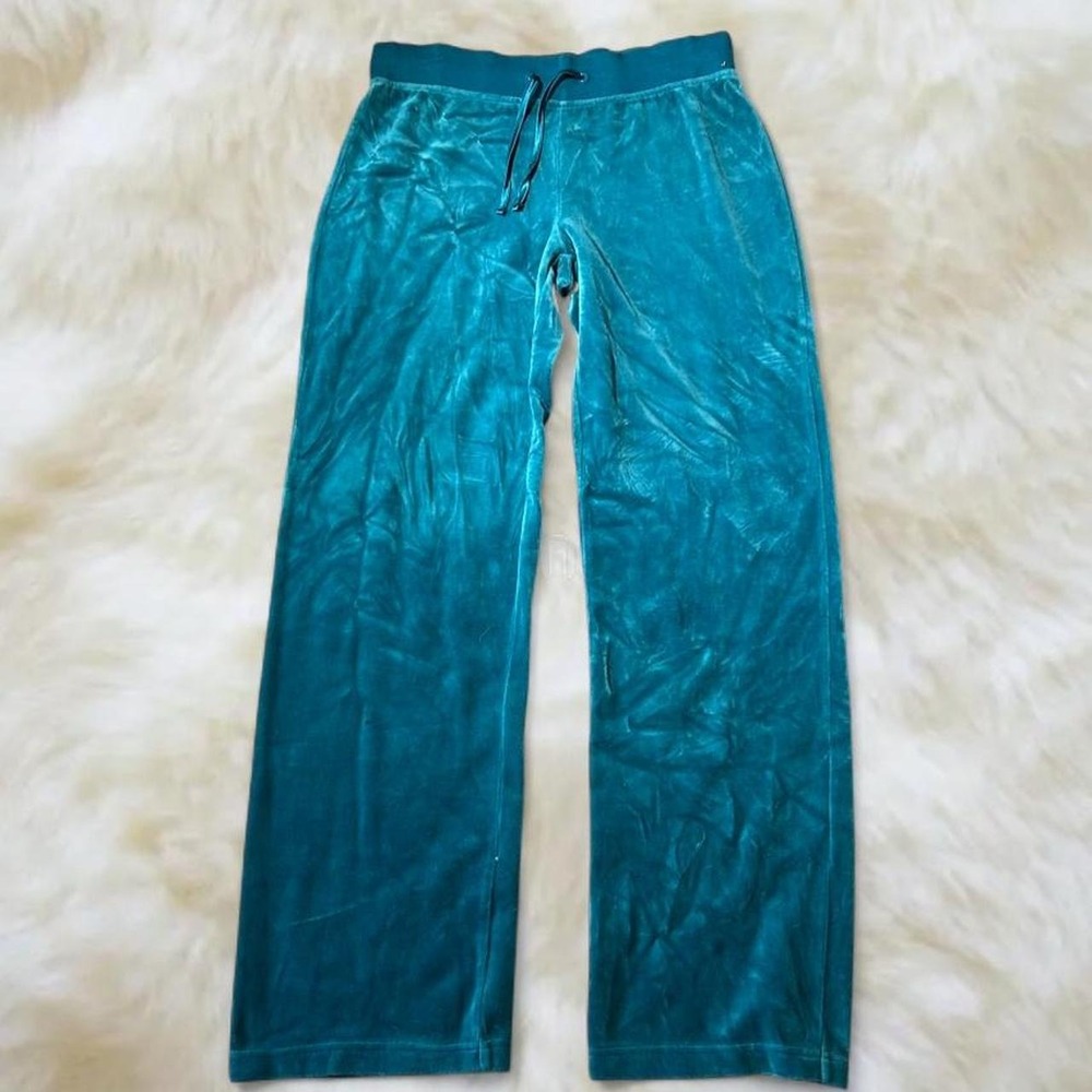 SB Active Teal Velour Wide Leg Pants Y2K 2000s Low Rise Lounge Pants Small